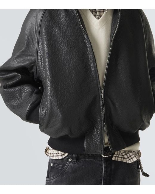 Studio Nicholson Black Over Leather Bomber Jacket for men