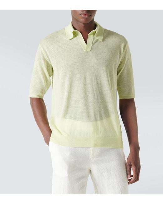 Auralee Green Wool And Silk Polo Sweater for men