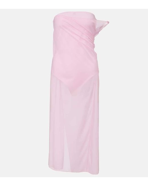 Courreges Pink Draped Sheer Jersey Crepe Midi Dress