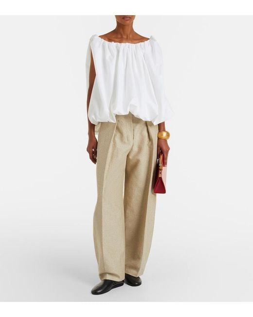 Jacquemus Natural Ovalo Cotton And Linen Barrel-Leg Pants