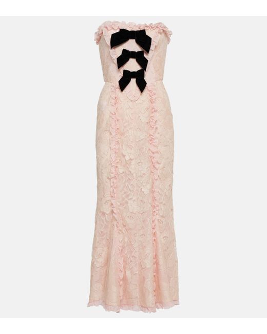 Alessandra Rich Pink Bow-detail Lace Gown