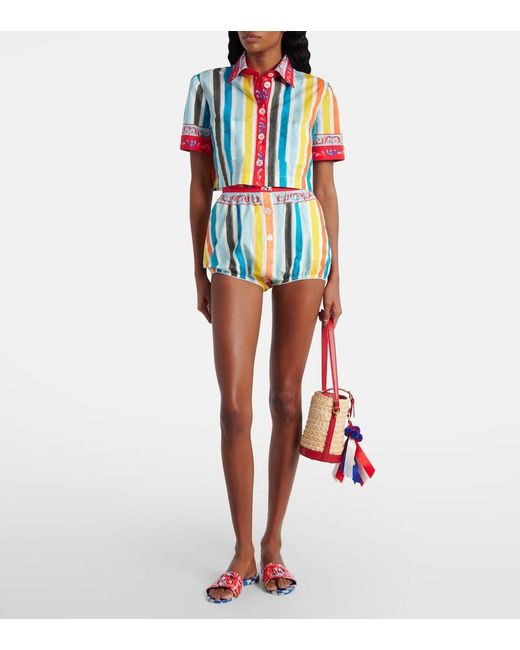 Dolce & Gabbana Blue Striped Cropped Cotton Top