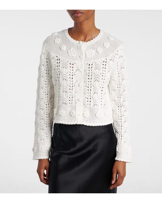 Rixo White Kyra Open-Knit Cotton Cardigan