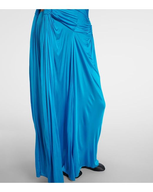 Loewe Blue Cutout Draped Jersey Maxi Dress