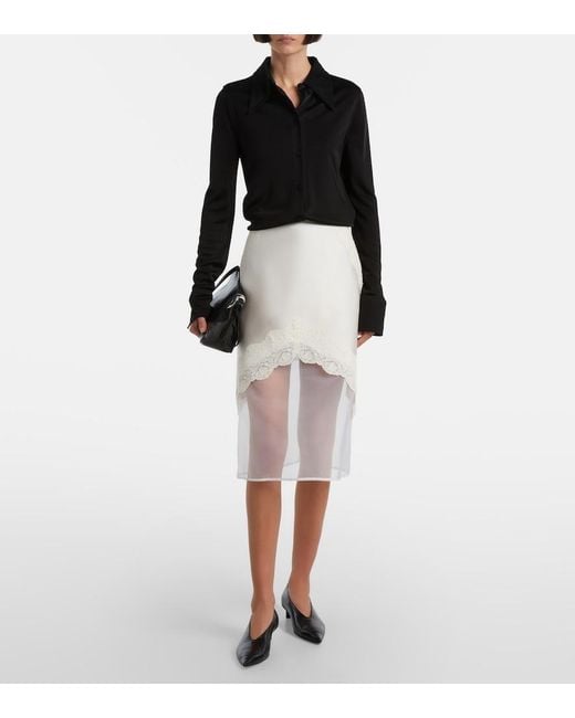 Jil Sander White Lace-Trimmed Satin Midi Skirt