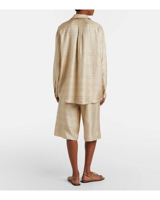Totême Natural Embroidered Silk Satin Bermuda Shorts