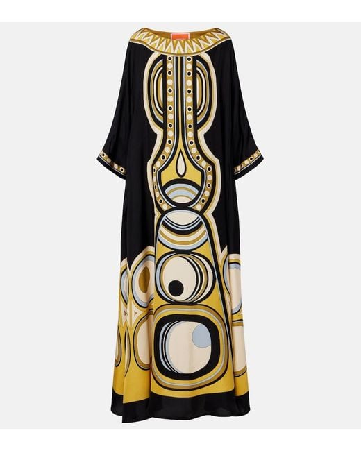 LaDoubleJ Metallic Muumuu Printed Silk Twill Maxi Dress