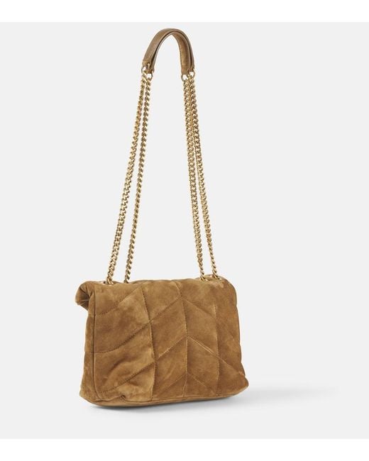 Saint Laurent Natural Schultertasche Loulou Toy Aus Veloursleder