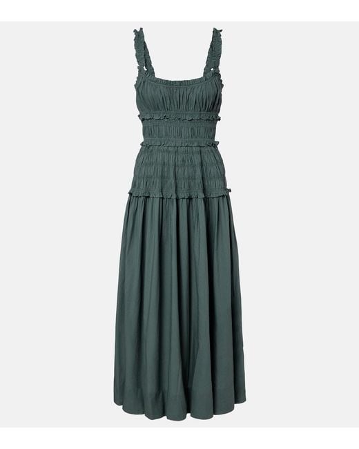 Doen Green Marianne Ruffled Cotton Poplin Midi Dress