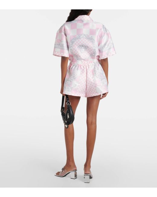 Versace Pink Duchesse Printed Satin Shorts