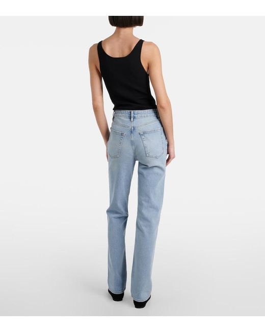 FRAME Blue Ruler High-Rise Straight Jeans