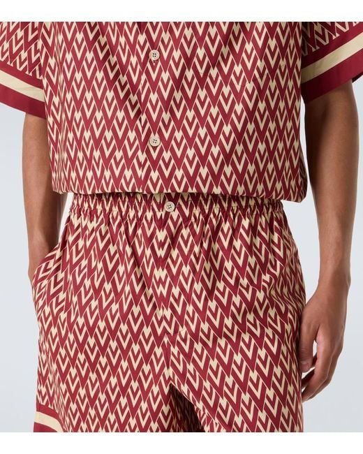 Valentino Red Toute La V Cotton Poplin Bermuda Shorts for men