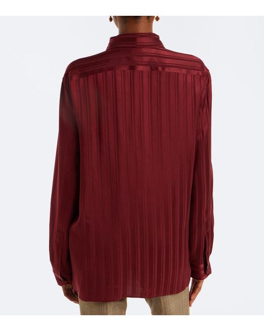 Saint Laurent Red Striped Tie-Neck Silk Jacquard Blouse
