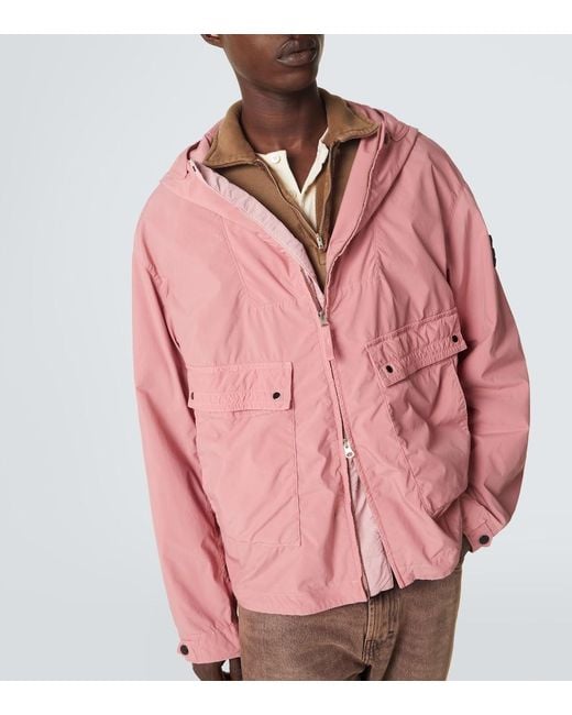 Stone Island Pink Compass Hooded Canvas Jacket for men