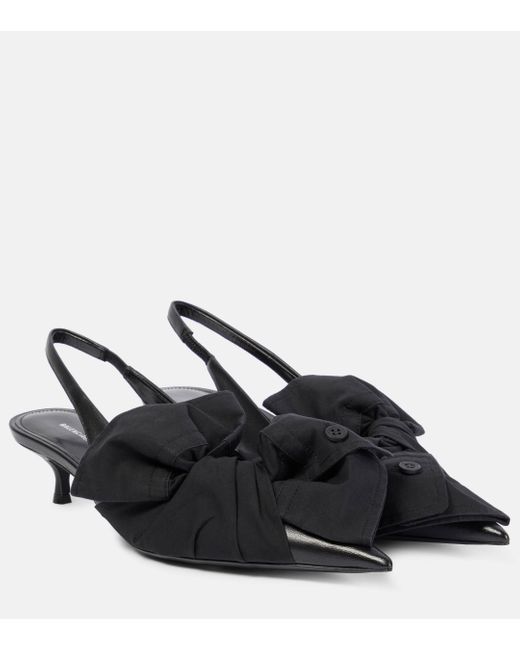 Balenciaga Black Bow-detail Leather Slingback Pumps
