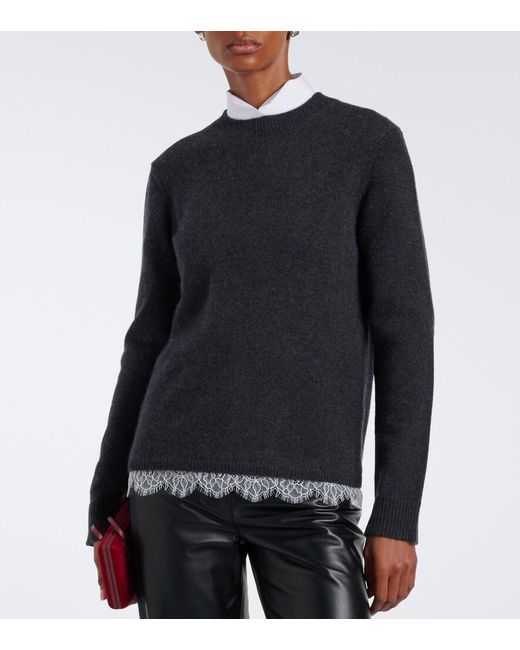 Loulou de Saison Black Arvo Lace-Trimmed Cashmere Sweater