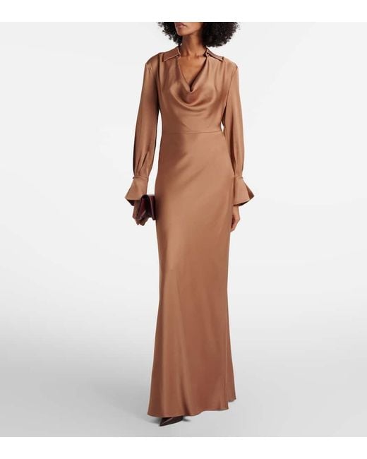 Jonathan Simkhai Brown Adelle Draped Satin Gown