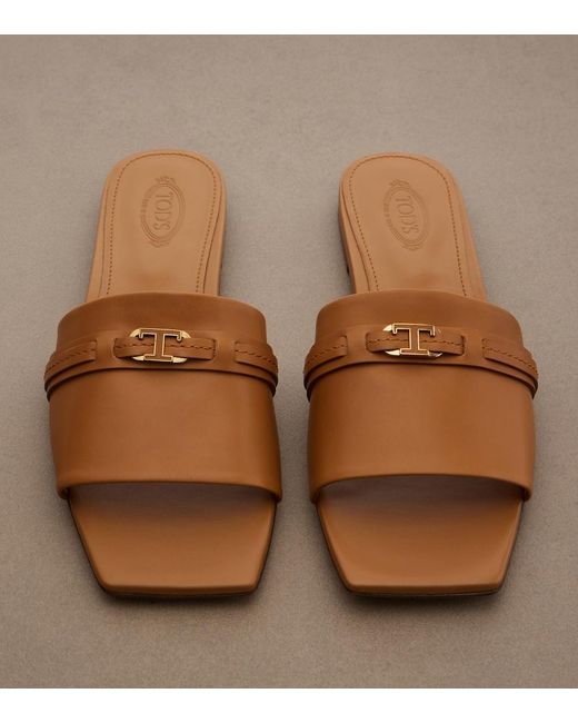Tod's Brown Leather Slides