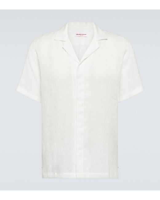 Orlebar Brown White Maitan Linen Bowling Shirt for men