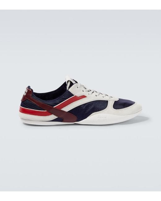 Miu Miu Blue Gymnasium Suede-Trimmed Sneakers for men