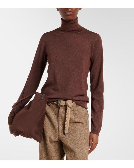 Brunello Cucinelli Brown Cashmere And Silk-Blend Turtleneck Sweater