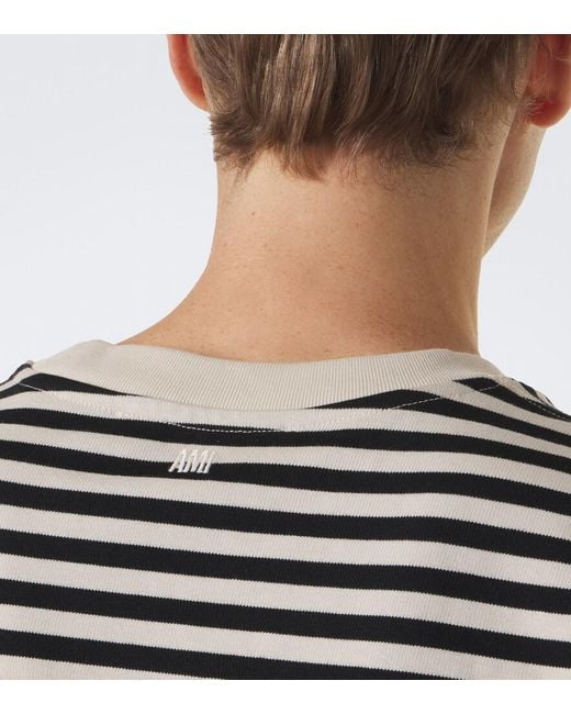 AMI Black Striped Cotton T-Shirt for men