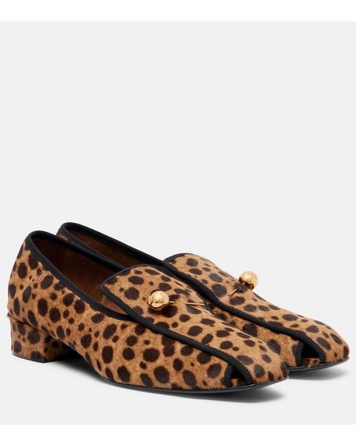 Herbert Levine Brown Showtime Leopard-Print Calf Hair Loafer Pumps