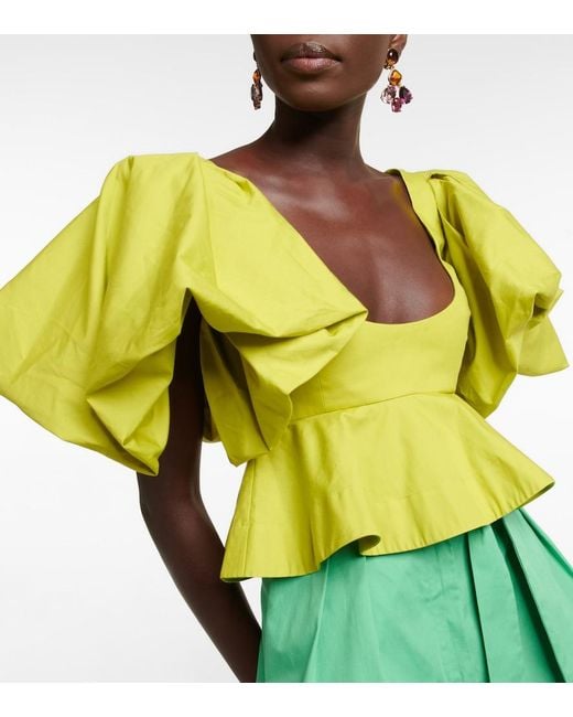 Oscar de la Renta Yellow Peplum Cotton Crop Top