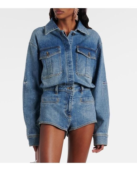 Self-Portrait Blue Embellished Denim Romper