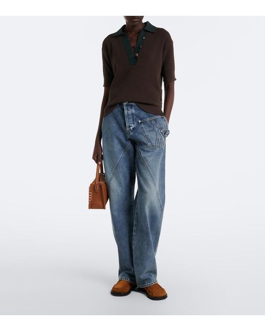 J.W. Anderson Black Waffle-Knit Cotton And Cashmere-Blend Polo Shirt