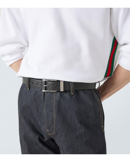 Gucci Black Gg Debossed Leather Belt for men