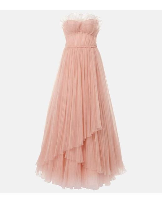 Costarellos Pink Marinel Plissé Tulle Gown