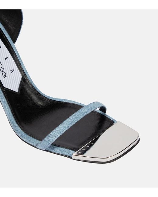 Area Blue X Sergio Rossi Amazona Feather-Trimmed Denim Sandals
