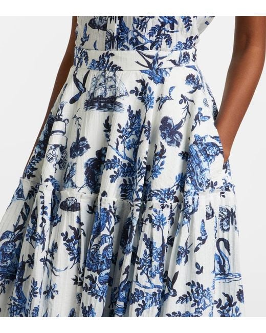 Erdem Blue Floral Jacquard Midi Skirt
