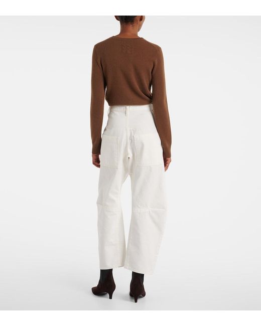 Nili Lotan White Shon High-Rise Barrel-Leg Jeans