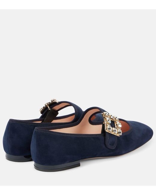 Roger Vivier Blue Tres Vivier Suede Mary Jane Flats