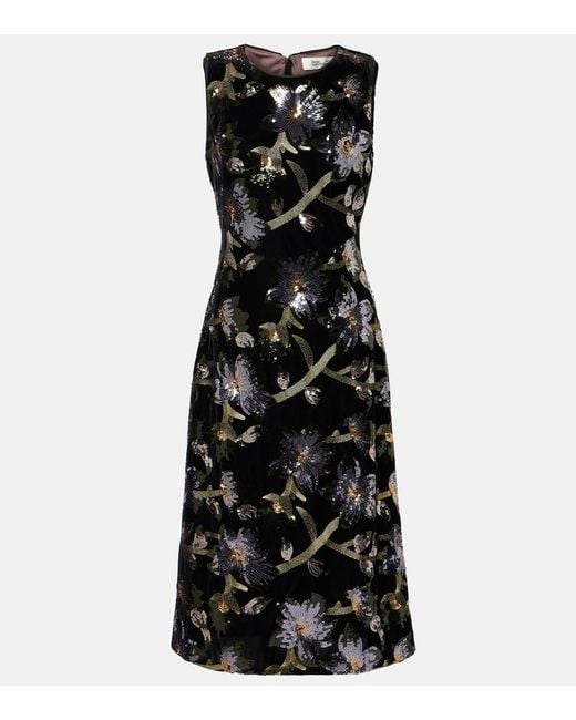 Diane von Furstenberg Black Coral Sequined Floral Midi Dress