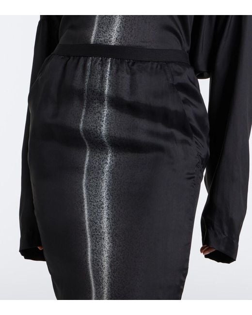 Rick Owens Black Soft Pillar Gathered Printed Maxi Skirt
