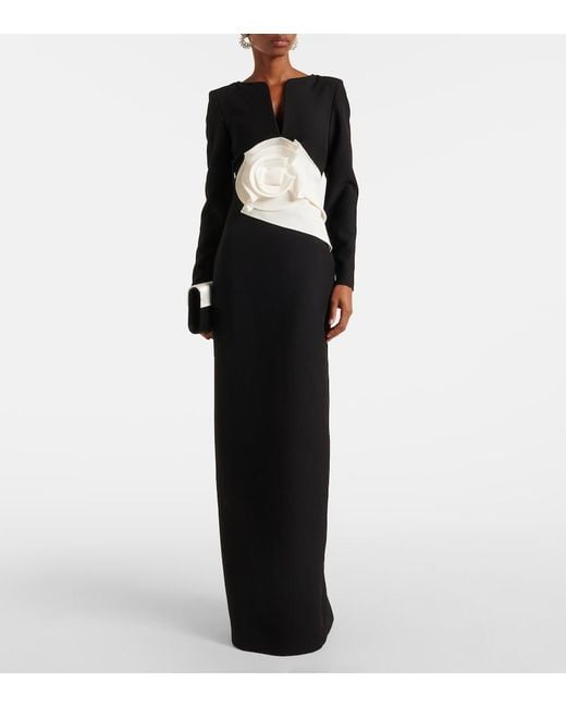 Roland Mouret Black Floral-Applique Crepe Gown