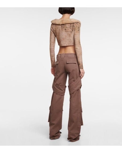 Blumarine Brown Faux Fur-trimmed Cropped Cardigan