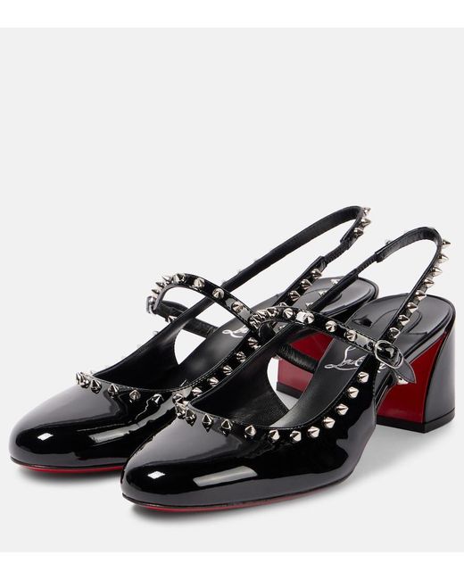 Christian Louboutin Black Janispikes 55 Patent Leather Mary Jane Pumps