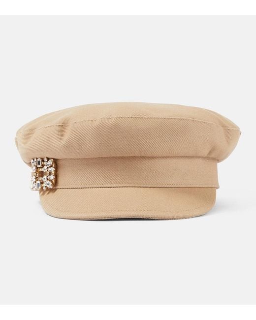 Roger Vivier Natural Broche Vivier Denim Newsboy Cap