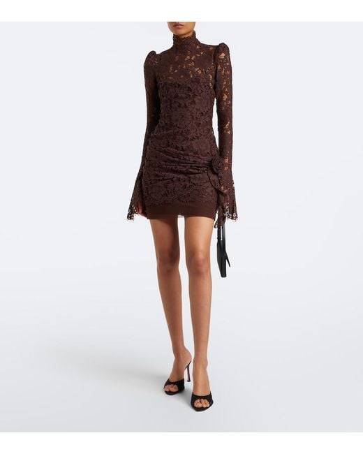 De La Vali Brown Bodita Cotton-Blend Lace Minidress