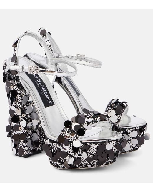 Dolce & Gabbana Metallic Sequined Faux Leather Platform Sandals