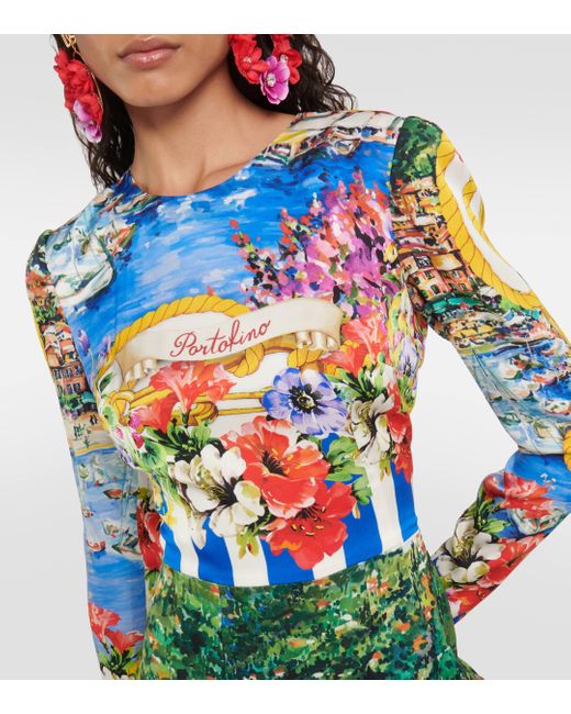 Dolce & Gabbana Blue Portofino Printed Silk-blend Midi Dress