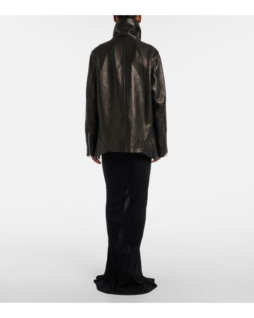 Rick Owens Black Asymmetric Leather Jacket