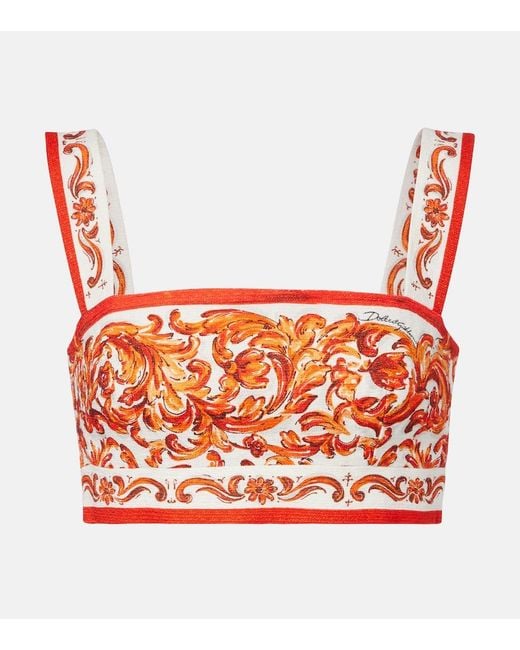 Dolce & Gabbana Red Majolica Printed Crop Top