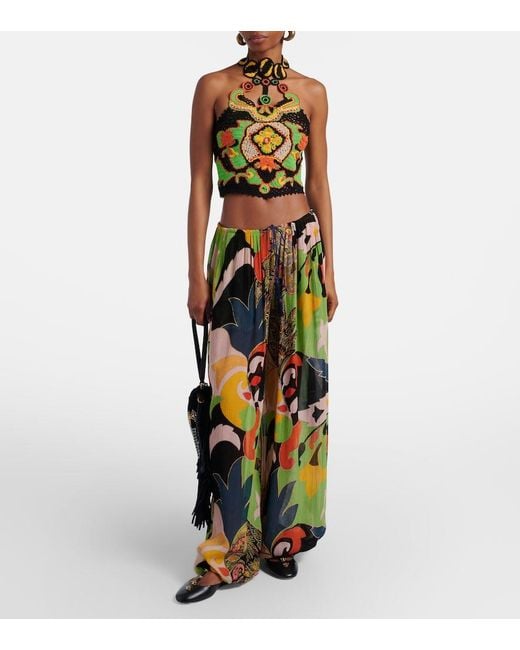 Etro Green Floral Crochet Cotton Crop Top