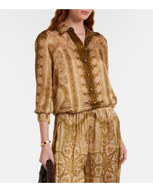 Zimmermann Brown Luna Paisley Silk Satin Shirt