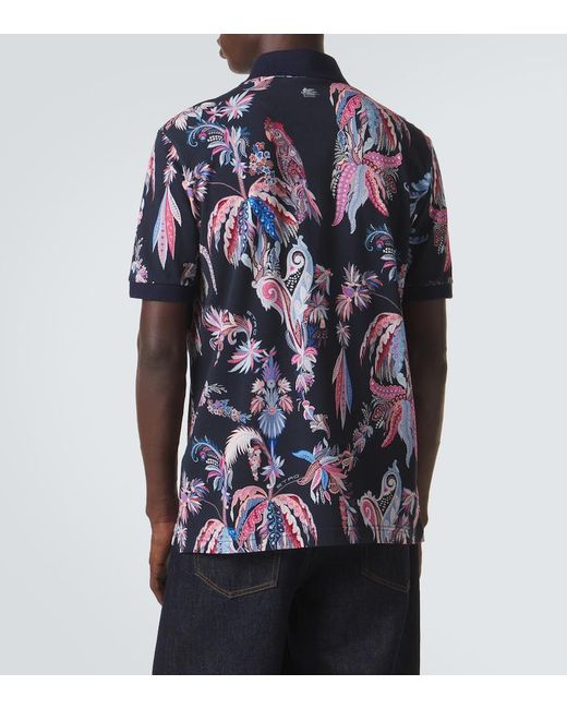 Etro Blue Printed Cotton Pique Polo Shirt for men